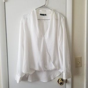 Elegant White Wrap Long Sleeve Blouse